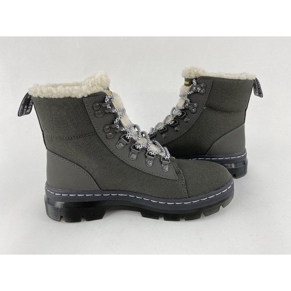 Dr Martens Combs FL Gunmetal Gray Women's Boots Faux Fur Lined Lace Up - Picture 9 of 10